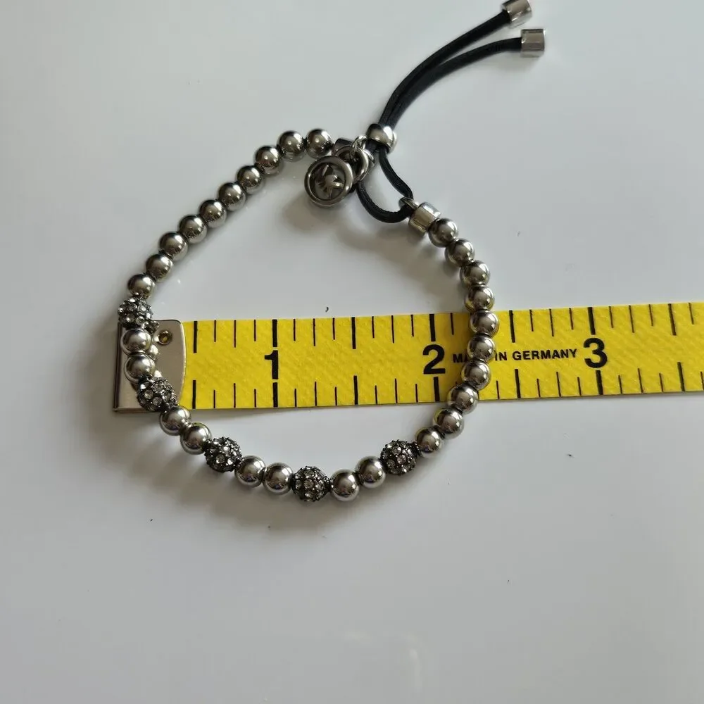 Michael Kors Slider Bracelet | Silver and Rhinestone Beaded Adjustable